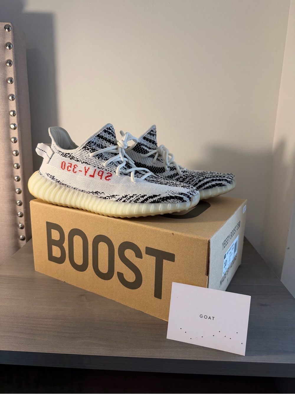 adidas Zebra Primeknit Sneakers with Red Side Script